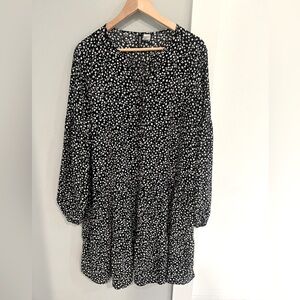 H&M Black With White Flower Print Dress - Size XL